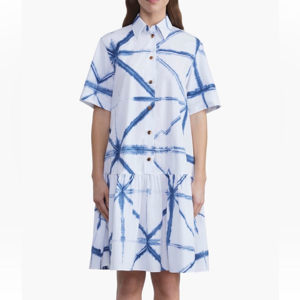 NWT Lafayette 148 New York Troy Sunburst Shibori Cotton Poplin Shirtdress Small